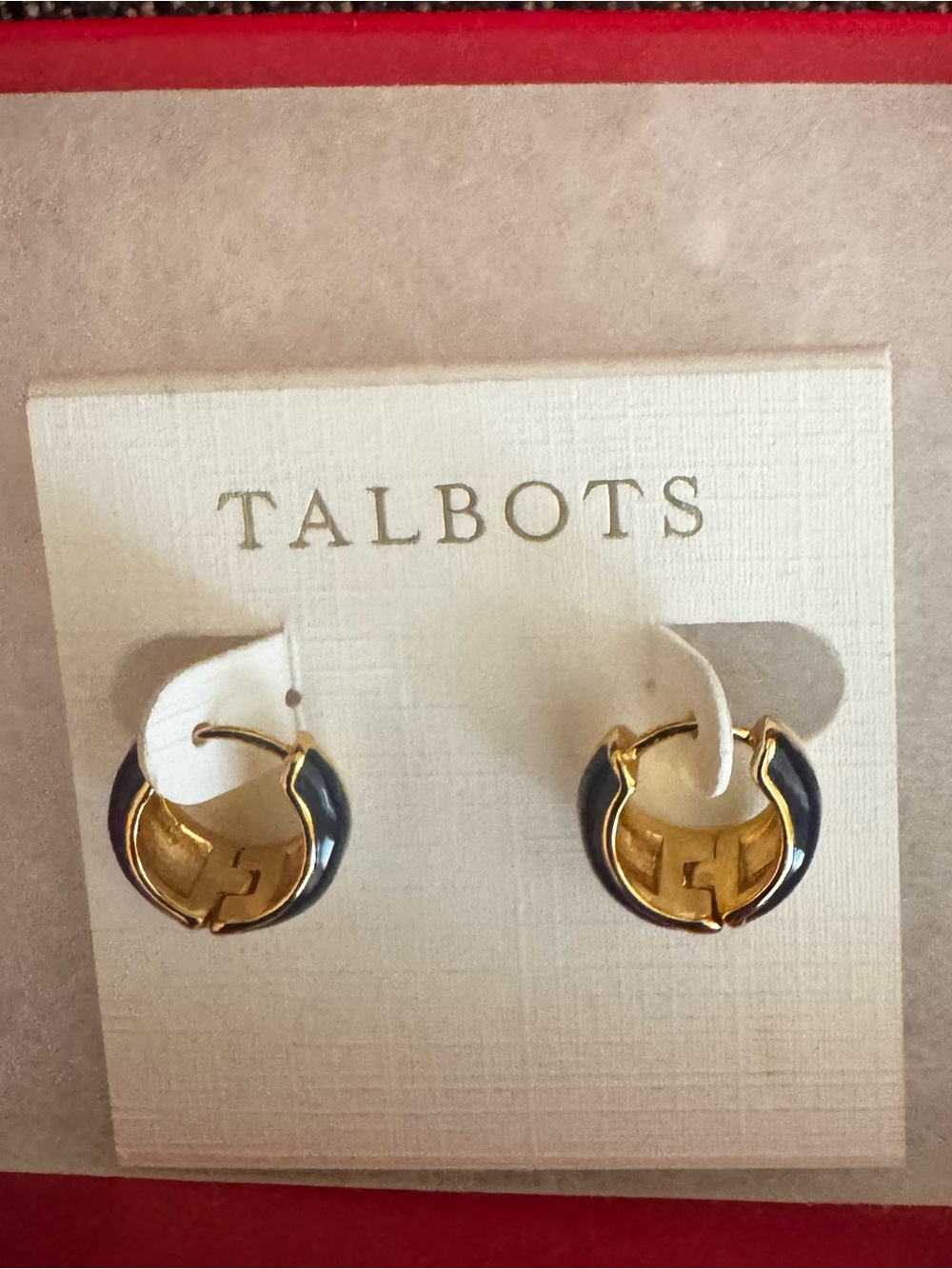 Talbots Gold and Navy Enamel Hoop Earrings